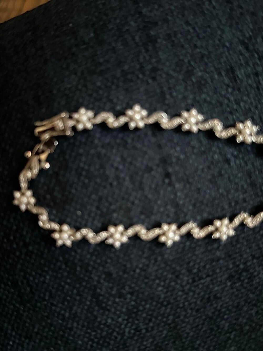 Faux Pearl, Silver and Crystal Flower Cluster Link Bracelet, 7 in., White and Si